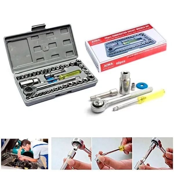 40pcs Aiwa Socket Wrench Tool Kit & Screwdriver And Socket Set
